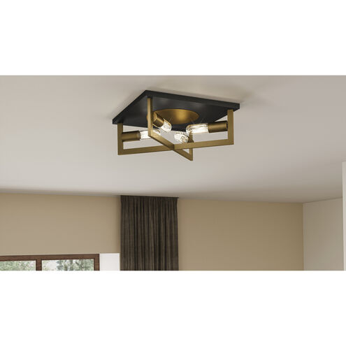 Brunson 4 Light 14 inch Aged Brass Flush Mount Ceiling Light