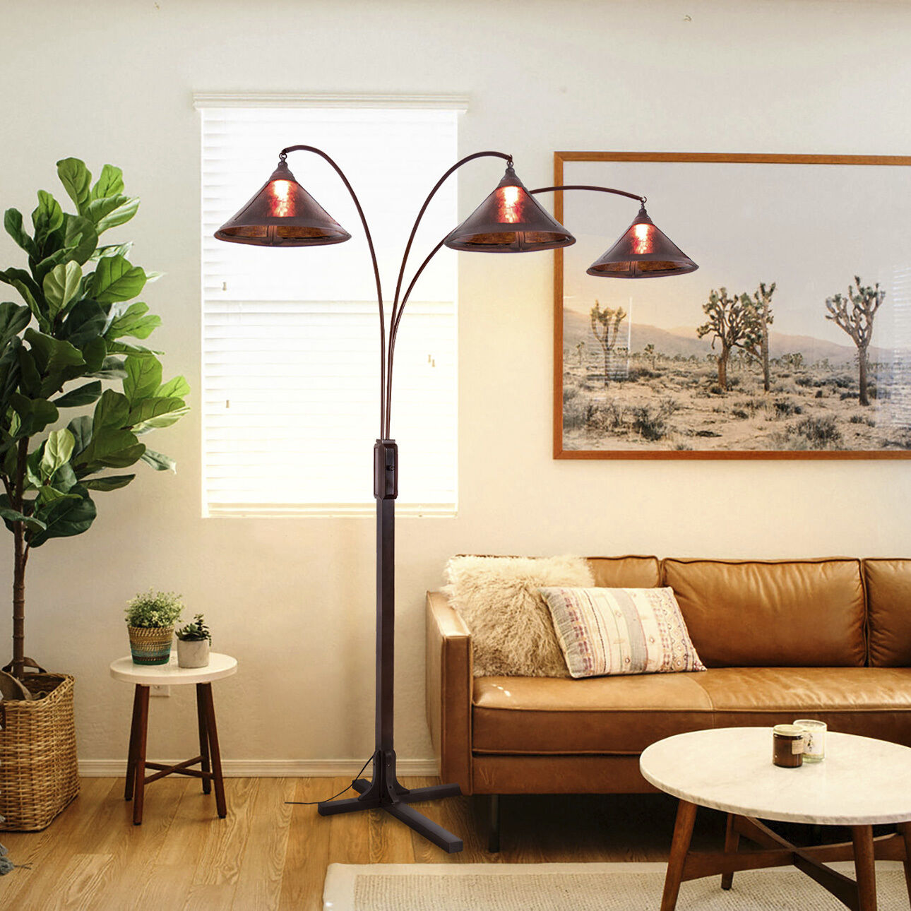 Natural Mica 86 inch 75.00 watt Bronze and Espresso Arc Floor Lamp Portable Light