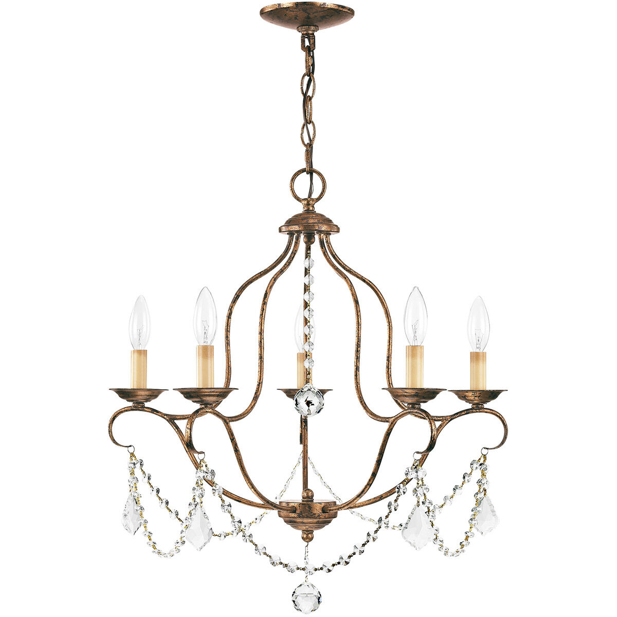 Chesterfield 5 Light 22 inch Hand Applied Venetian Golden Bronze Chandelier Ceiling Light