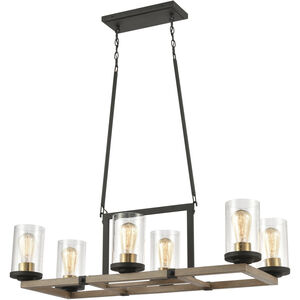 Geringer 6 Light 33 inch Charcoal with Beechwood and Burnished Brass Linear Chandelier Ceiling Light