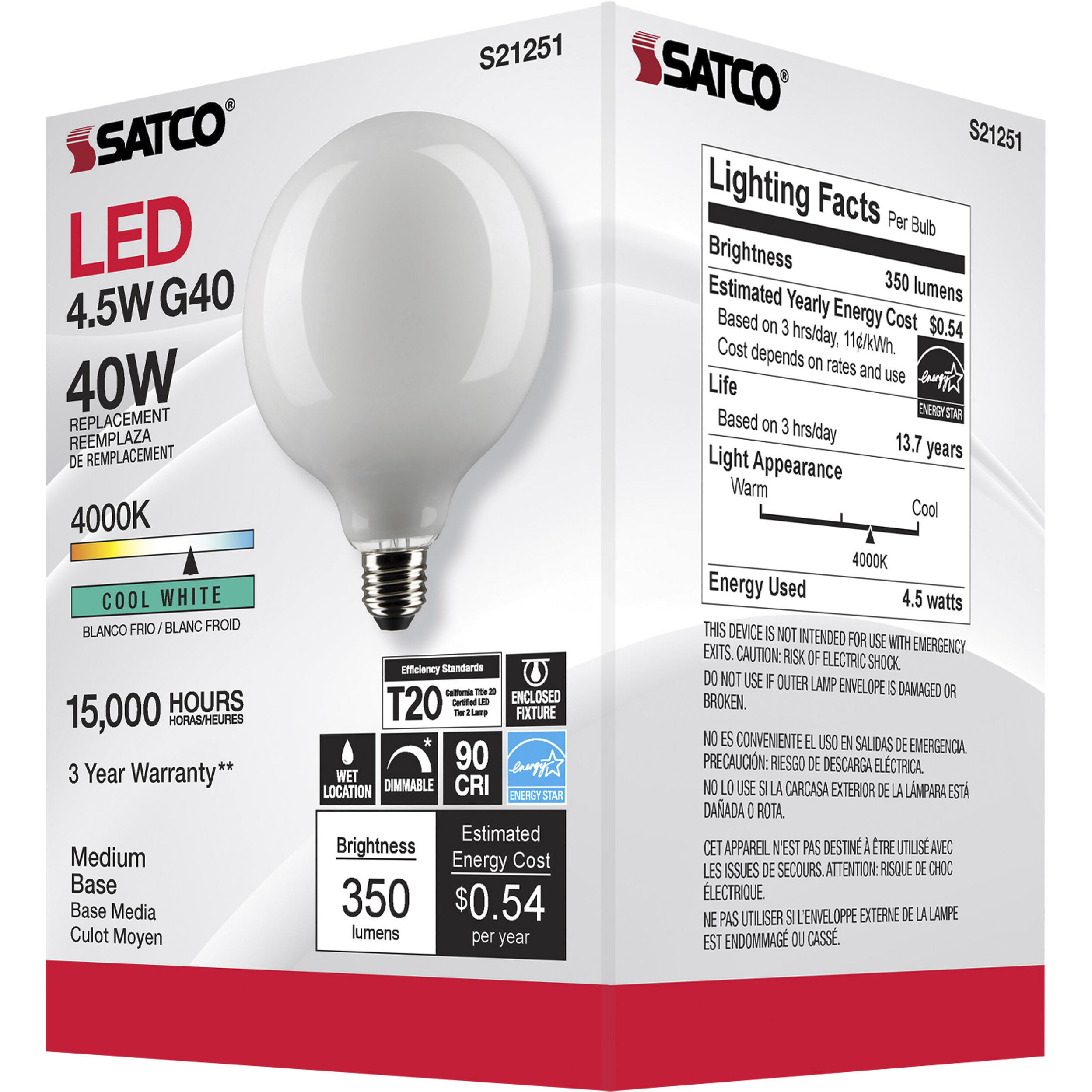 Lumos LED Medium Medium 4.50 watt 4000K LED Filament