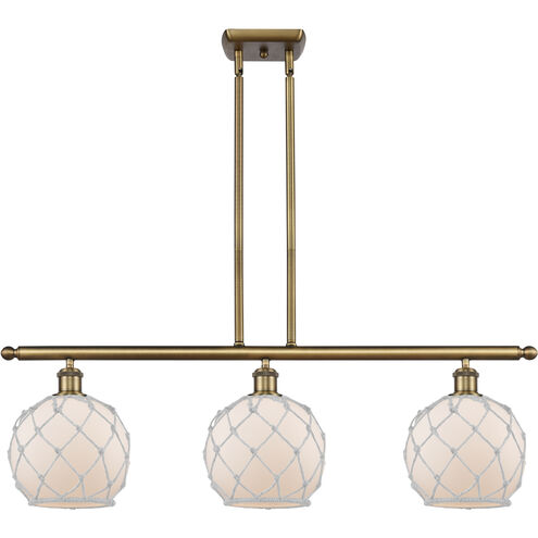 Ballston Farmhouse Rope LED 36 inch Brushed Brass Island Light Ceiling Light in White Glass with White Rope, Ballston