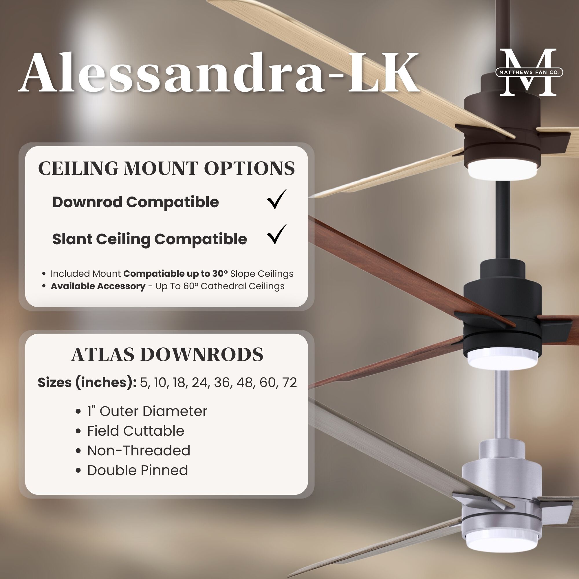 Atlas Alessandra - LK 72 inch Textured Bronze with Gray Ash Tone Blades Ceiling Fan
