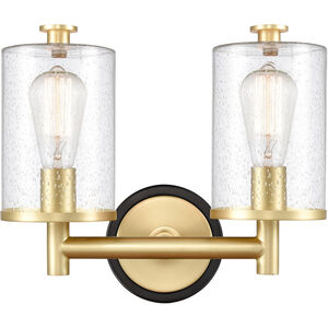 Marlowe LED 14 inch Black Satin Brass Bath Vanity Light Wall Light in Seedy Glass