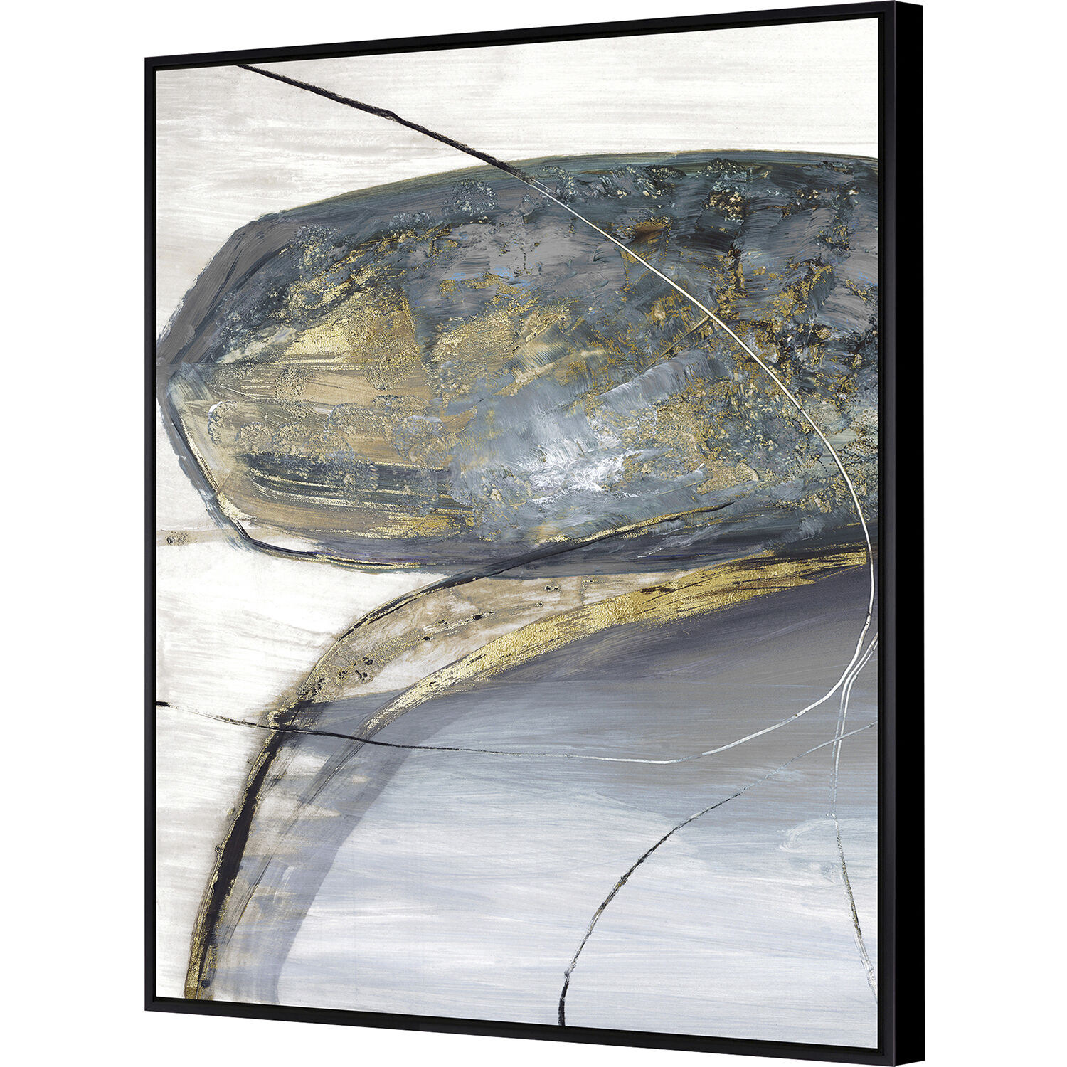 Teal Stones Blue and Gray and Metallic and Neutral Canvas