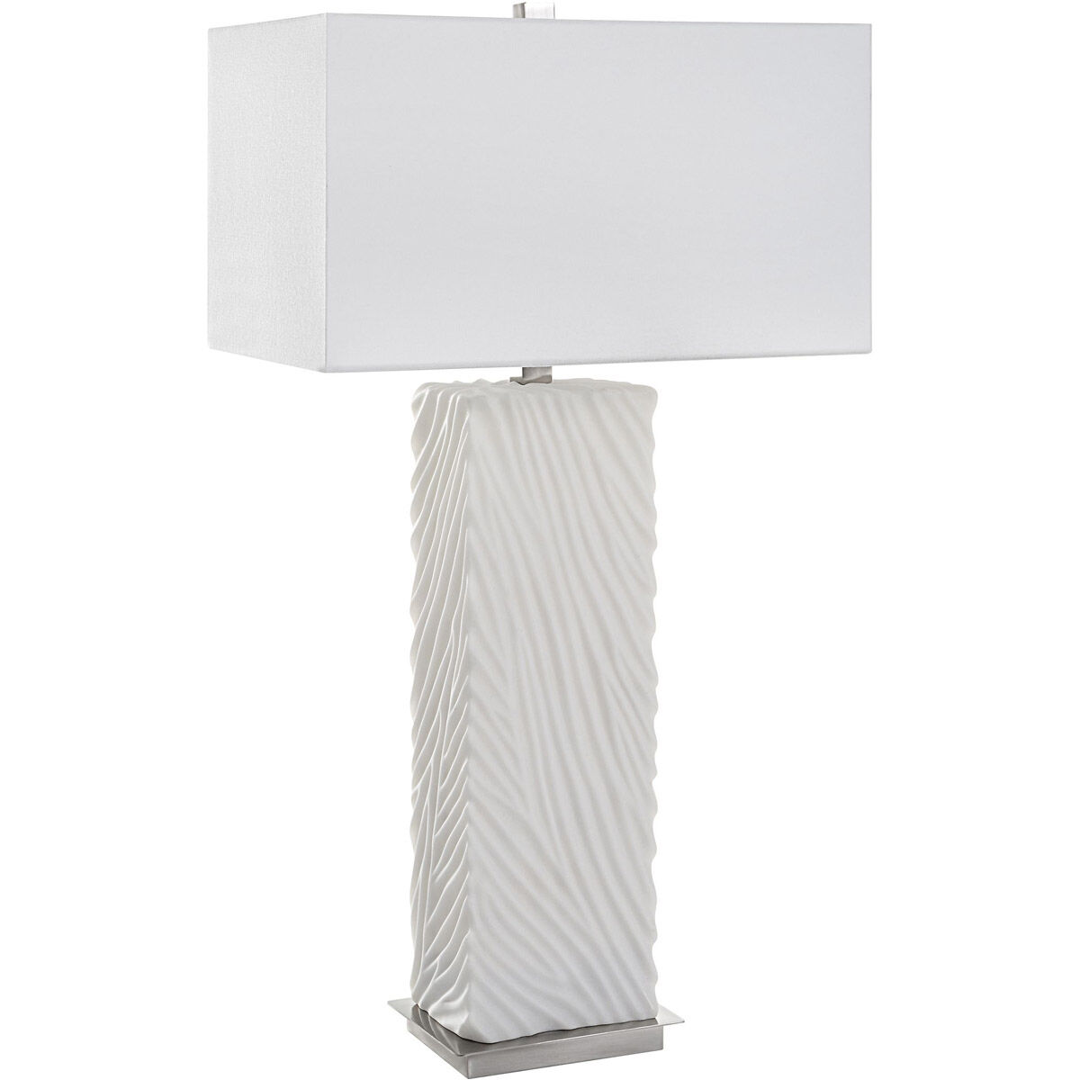 Pillar 32 inch 150.00 watt Granulated White Marble and Brushed Nickel Table Lamp Portable Light