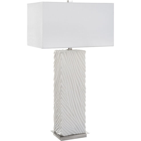 Pillar 32 inch 150.00 watt Granulated White Marble and Brushed Nickel Table Lamp Portable Light