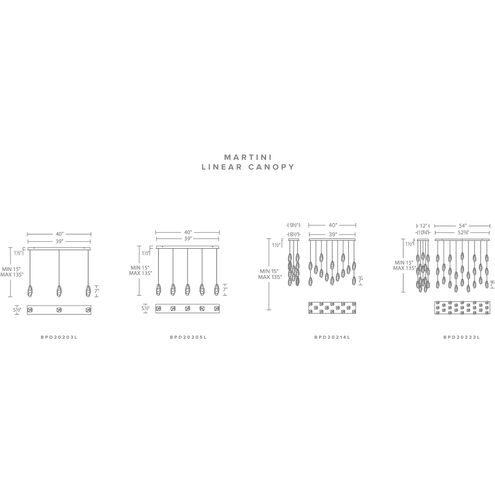 Beyond Martini LED 5.5 inch Black Multi-Light Pendant Ceiling Light in Optic Haze, Linear Canopy