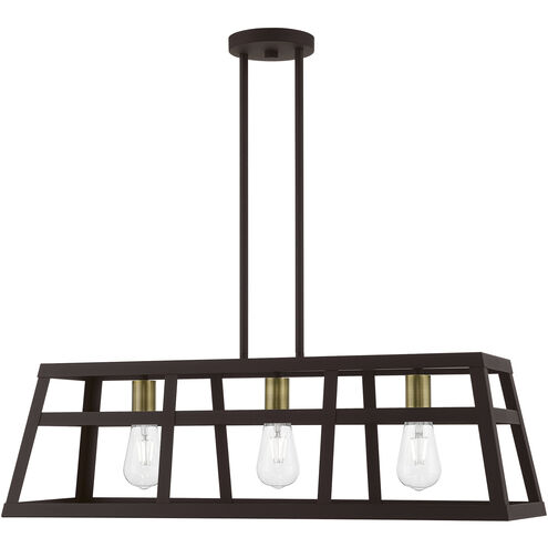 Schofield 3 Light 30 inch Bronze with Antique Brass Accents Linear Chandelier Ceiling Light