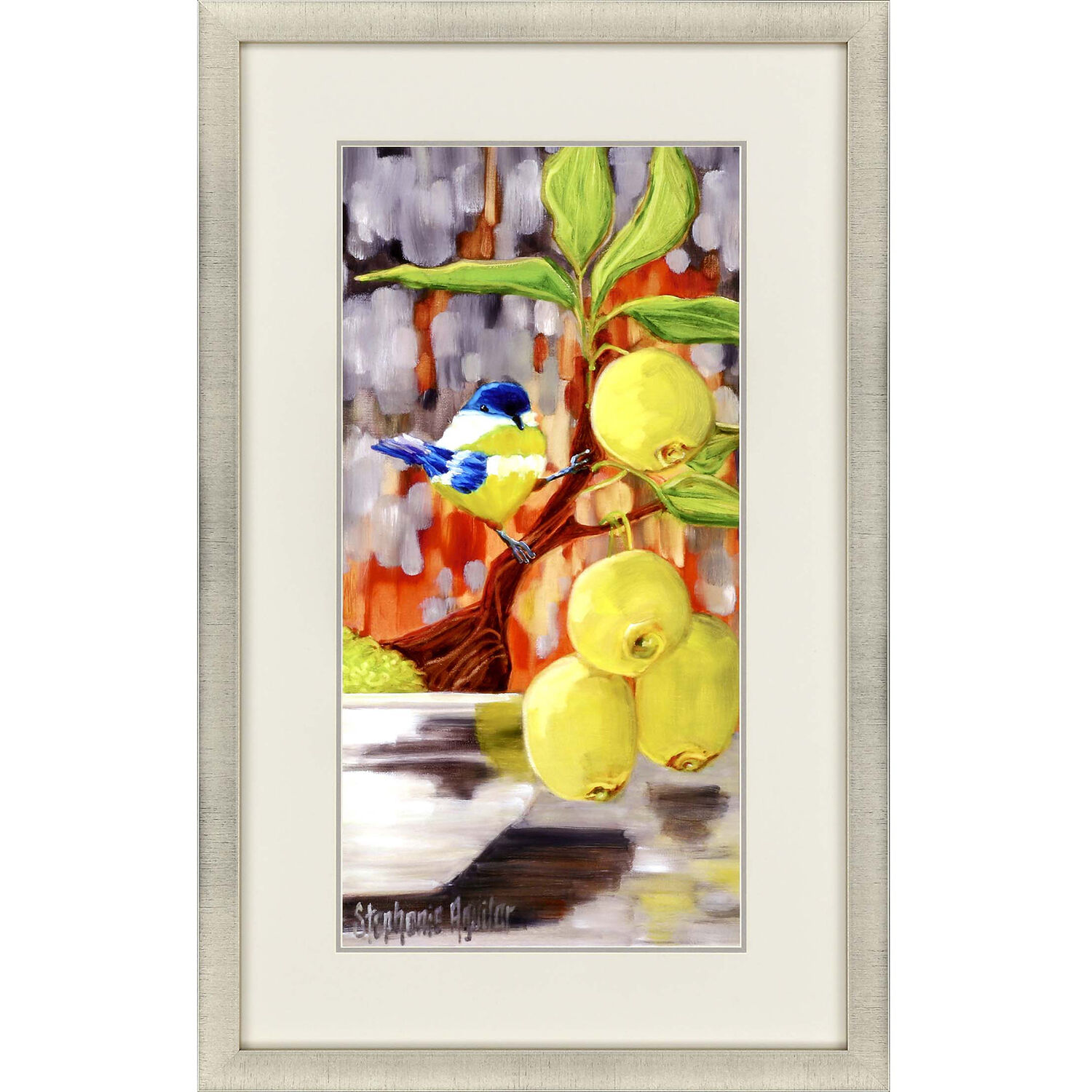 Chickadee Yellow and Green and Blue and Orange Framed Art