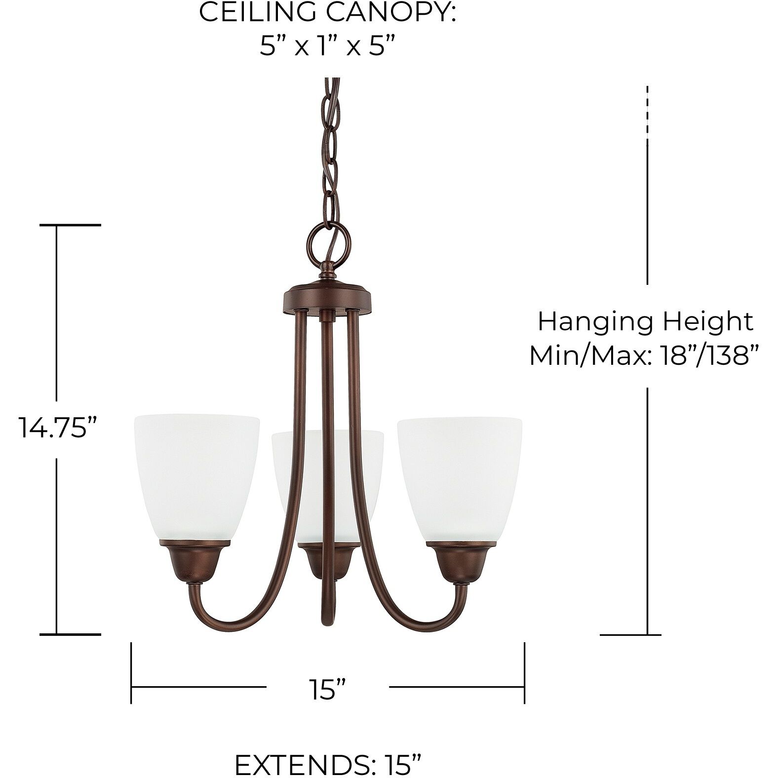 Trenton 3 Light 15 inch Bronze Chandelier Ceiling Light