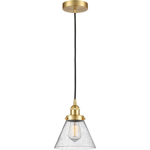 Franklin Restoration Large Cone 1 Light 8 inch Satin Gold Mini Pendant Ceiling Light in Seedy Glass