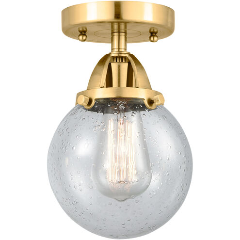 Nouveau 2 Beacon 1 Light 6 inch Satin Gold Semi-Flush Mount Ceiling Light in Seedy Glass