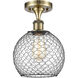 Ballston Farmhouse Chicken Wire 1 Light 8 inch Antique Brass Semi-Flush Mount Ceiling Light, Ballston