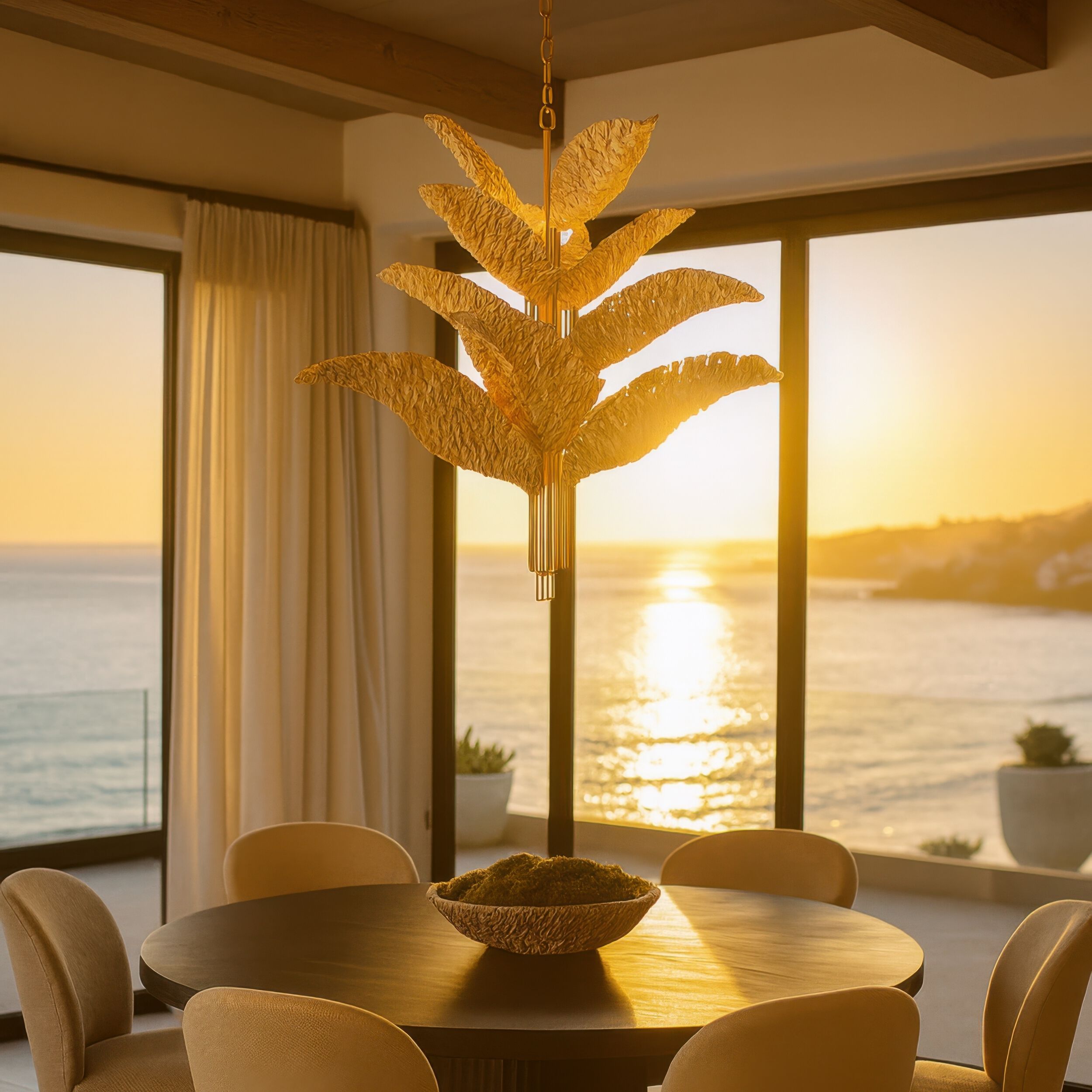 Banana Leaf 9 Light 36.75 inch French Gold with Natural Seagrass Chandelier Ceiling Light