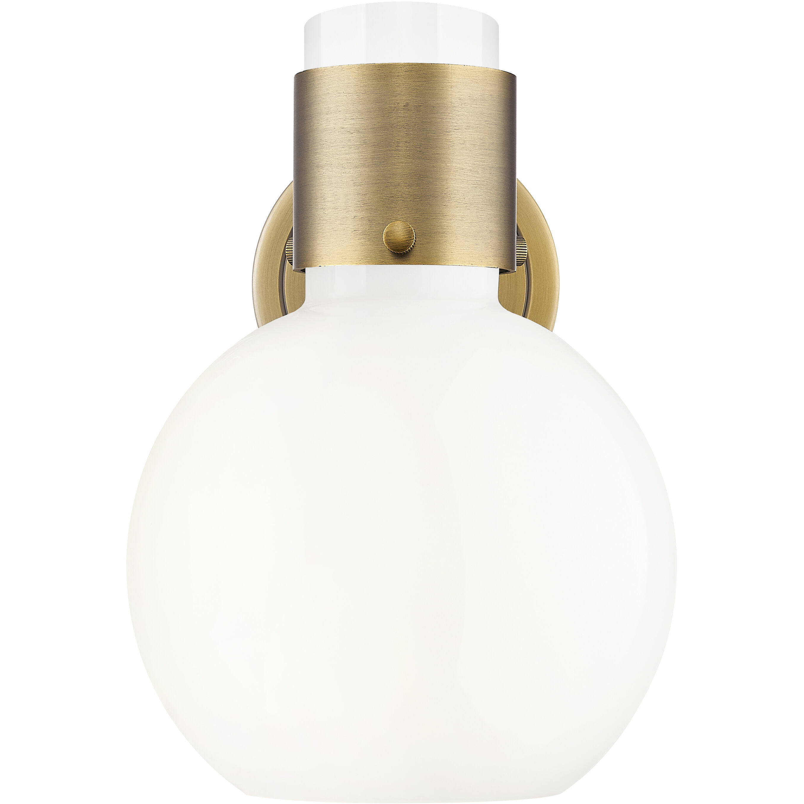 Lawton Sphere Sconce Wall Light in Brushed Brass, Gloss White Glass