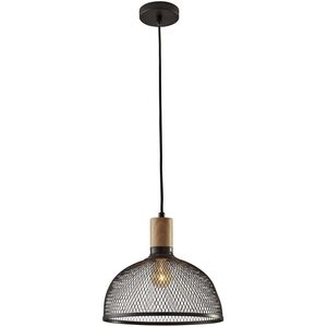 Dale 1 Light 13 inch Matte Black and Natural Rubber Wood Pendant Ceiling Light, Large