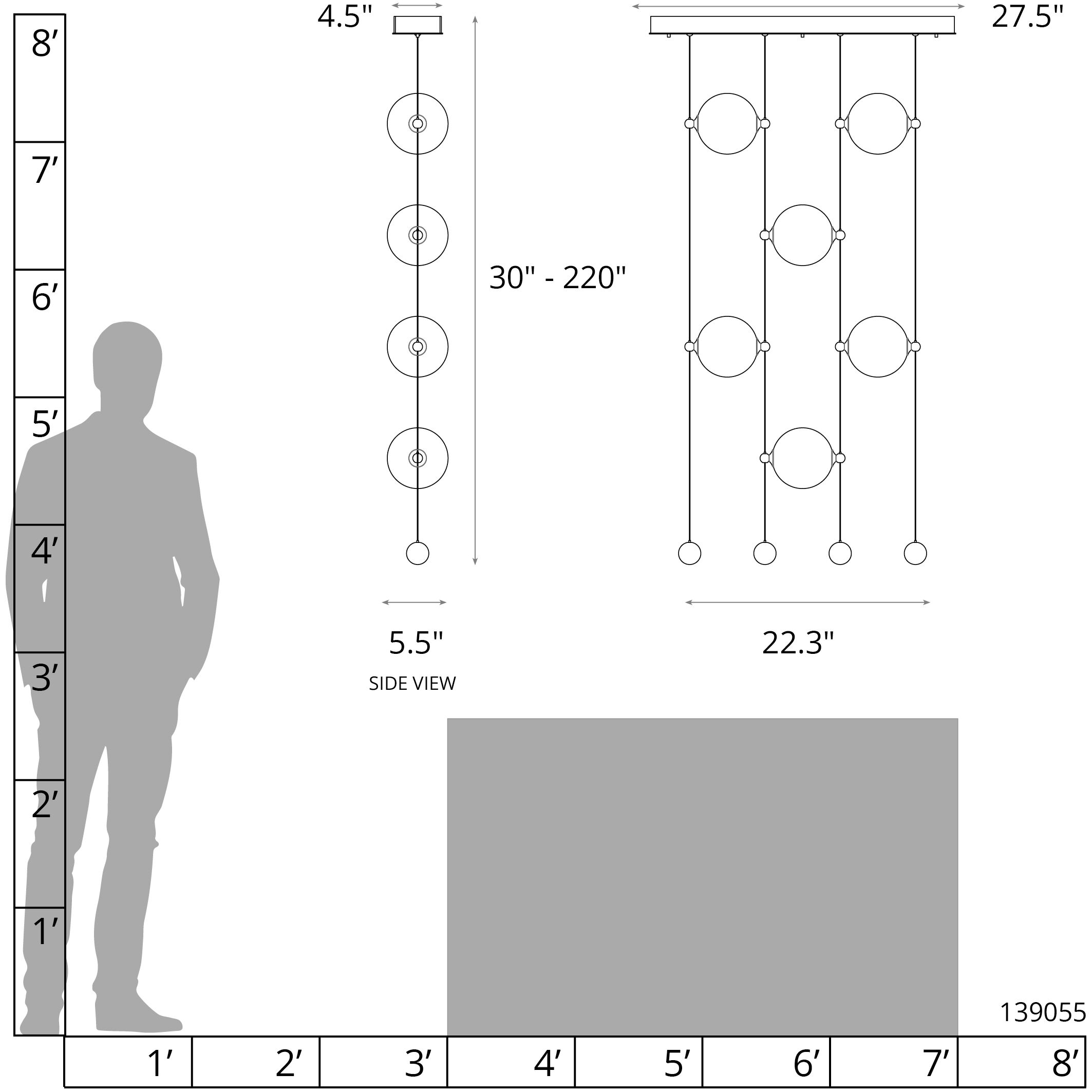 Abacus LED 22.3 inch Vintage Platinum Ceiling-to-Floor Pendant Ceiling Light in Cool Grey