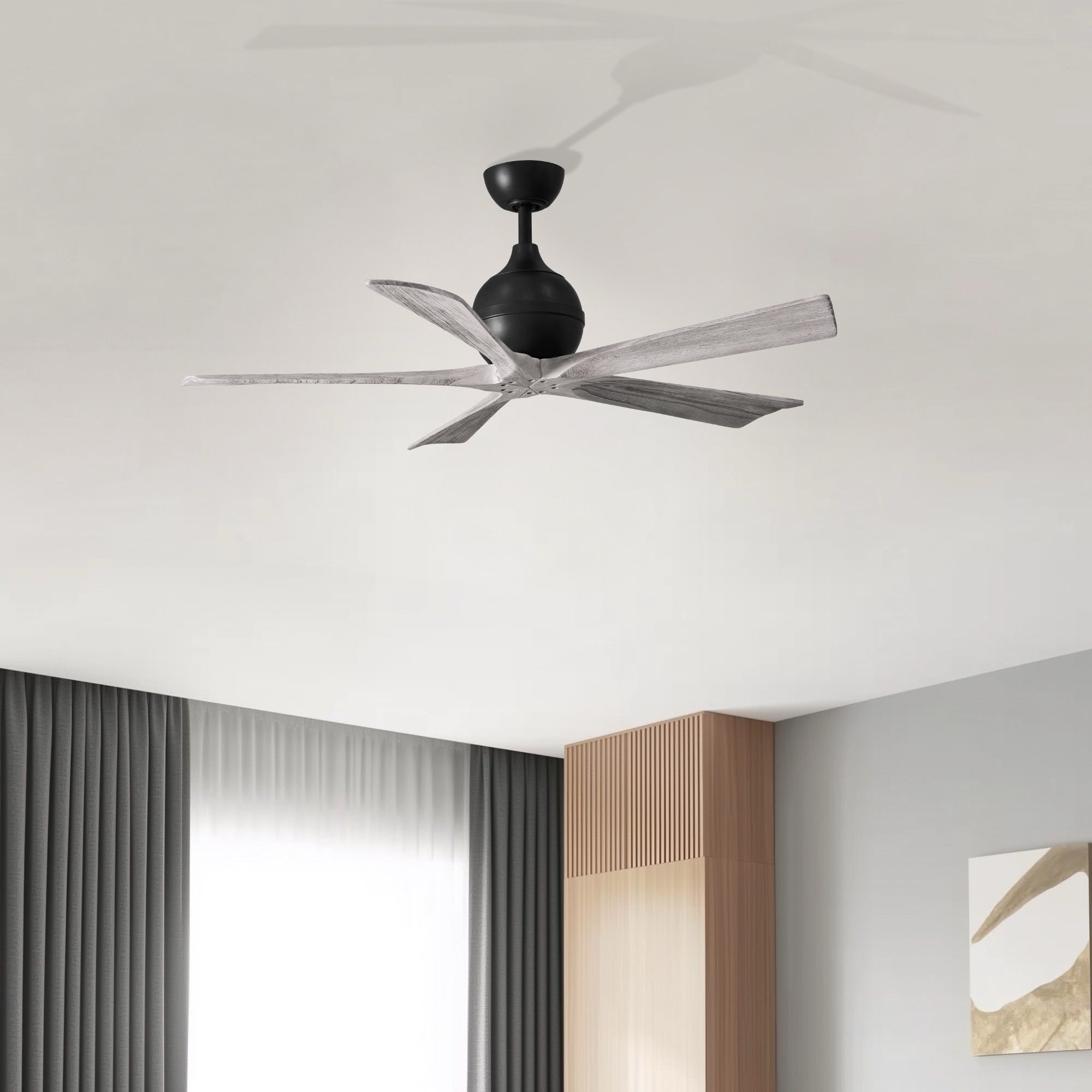 Atlas Irene-5 52 inch Matte Black with Barn Wood Tone Blades Paddle Fan, Paddle Fan