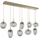 Cosmos LED LED Gilded Brass Linear Pendant Ceiling Light in 2700K LED, Floret Inner - Smoke Outer, Multi-Port