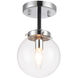 Maru 1 Light 6 inch Chrome Flush Mount Ceiling Light in Chrome and Clear