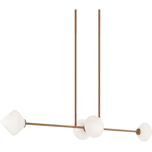 Novo 4 Light 12.75 inch Aged Gold Brass Pendant Ceiling Light in Aged Gold Brass and Opal Glass