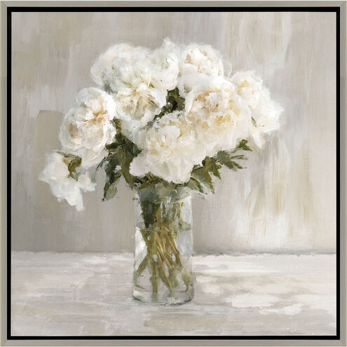 White Flower Bouquet White and Multi and Green and Brown Canvas