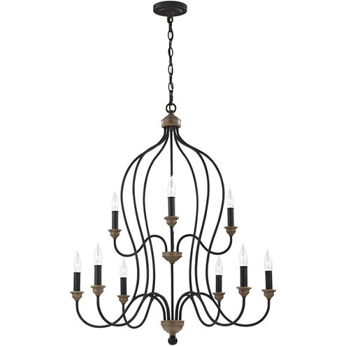 Hartsville 9 Light 31 inch Dark Weathered Zinc / Weathered Oak Chandelier Ceiling Light