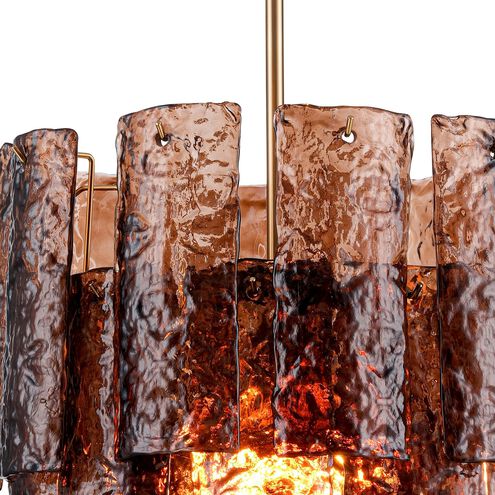 Fire and Ice 5 Light 16.75 inch Lacquered Gold Chandelier Ceiling Light in Dark Amber Glass