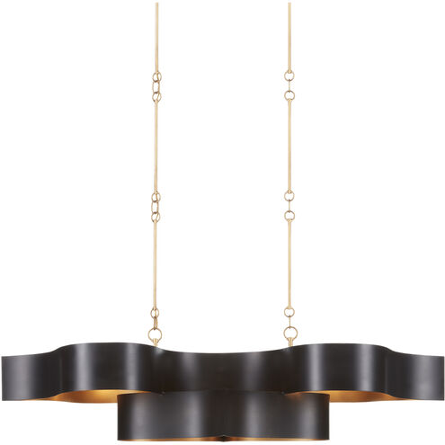 Grand Lotus 6 Light 51 inch Satin Black/Contemporary Gold Leaf Chandelier Ceiling Light