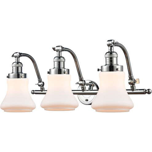 Franklin Restoration Bellmont 3 Light 28 inch Polished Chrome Bath Vanity Light Wall Light in Matte White Glass, Franklin Restoration
