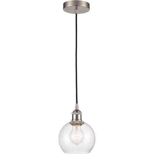 Edison Athens LED 6 inch Brushed Satin Nickel Mini Pendant Ceiling Light in Seedy Glass