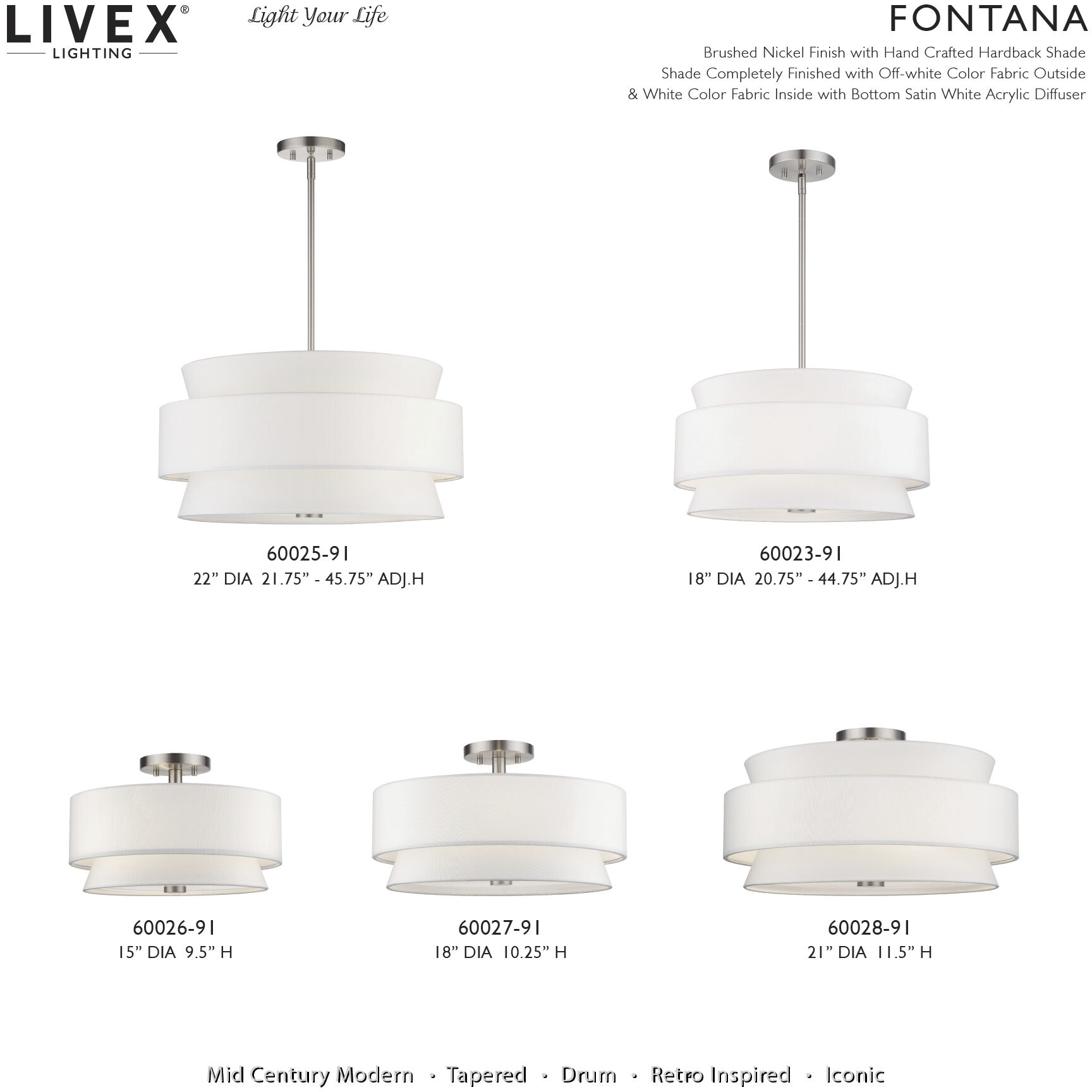 Fontana 4 Light 18 inch Brushed Nickel Semi-Flush Ceiling Light