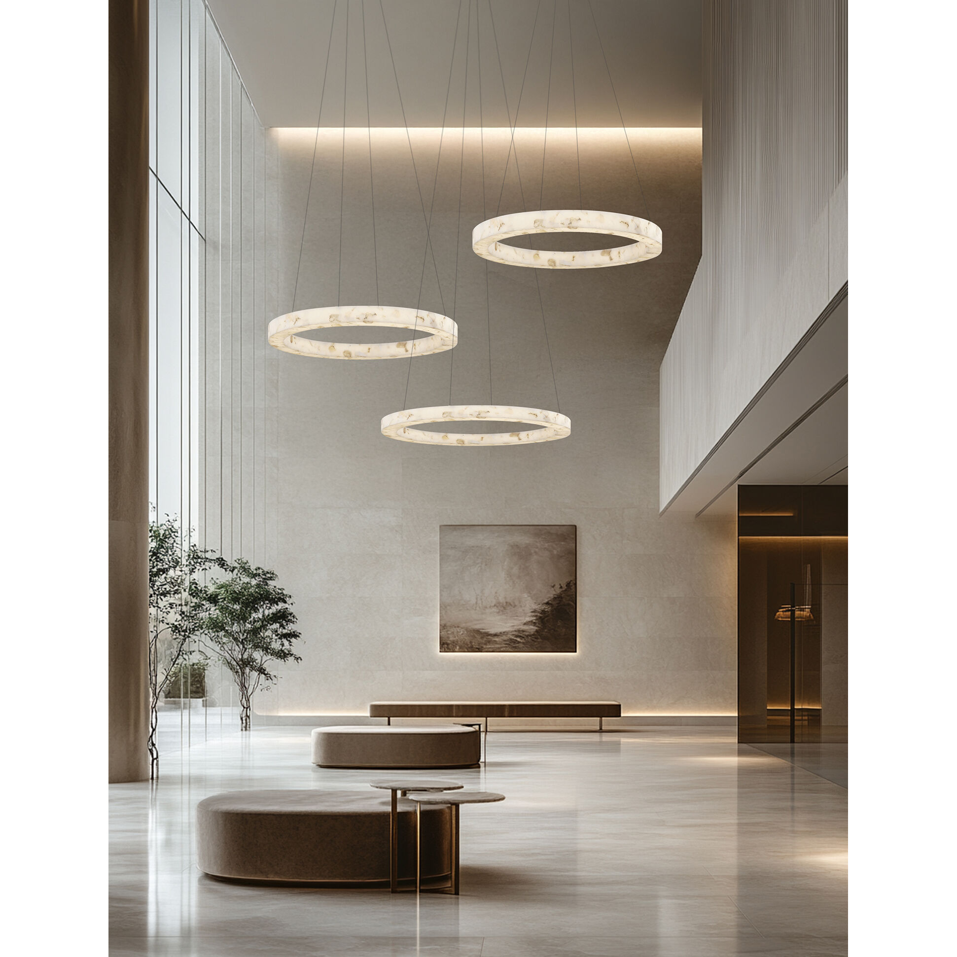 Alabaster Rocks Collection - Medley Family LED 52 inch Brushed Brass Pendant Ceiling Light in 52" D x 52" W x 3.5" H, EVOLV