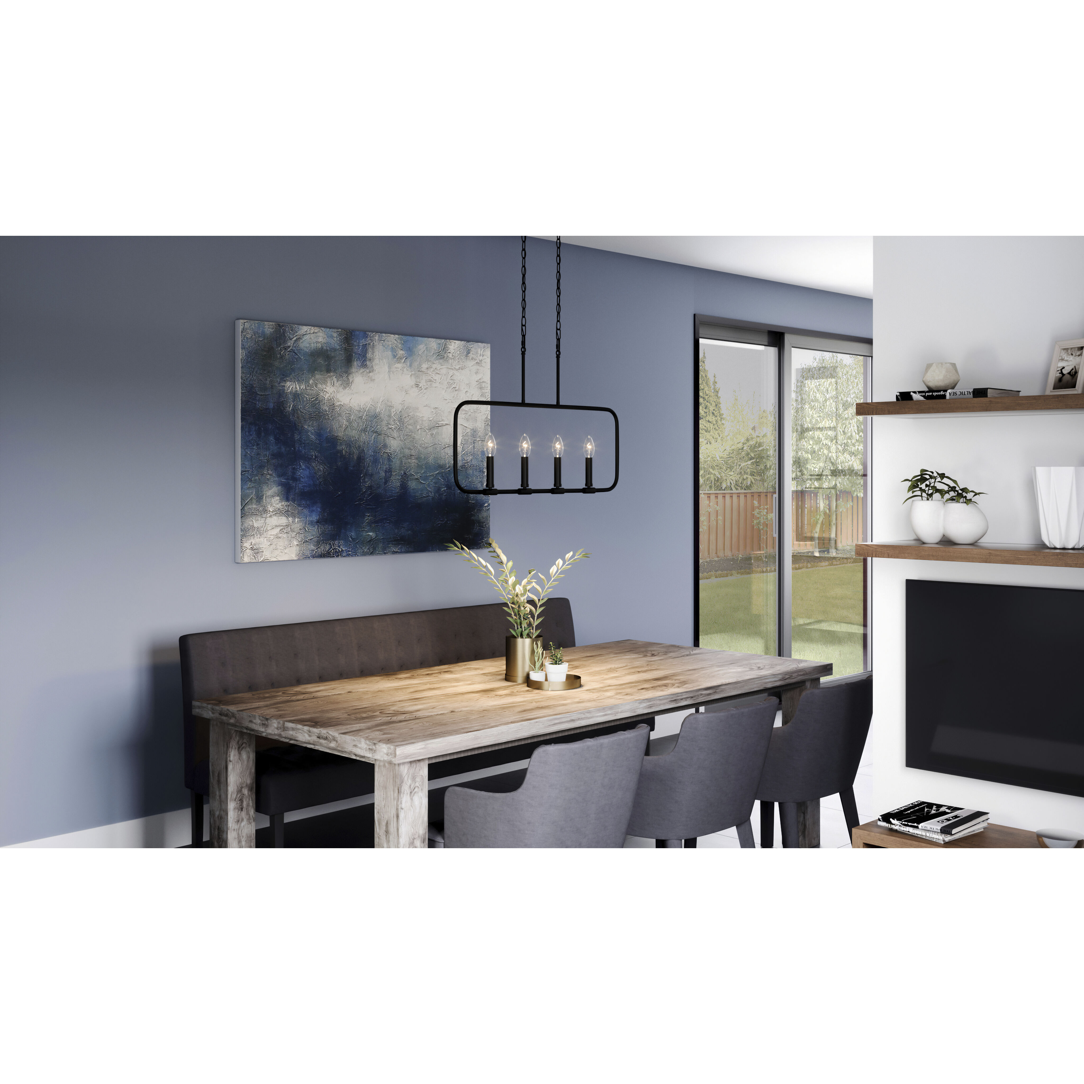 Abner 4 Light 32 inch Matte Black Linear Chandelier Ceiling Light