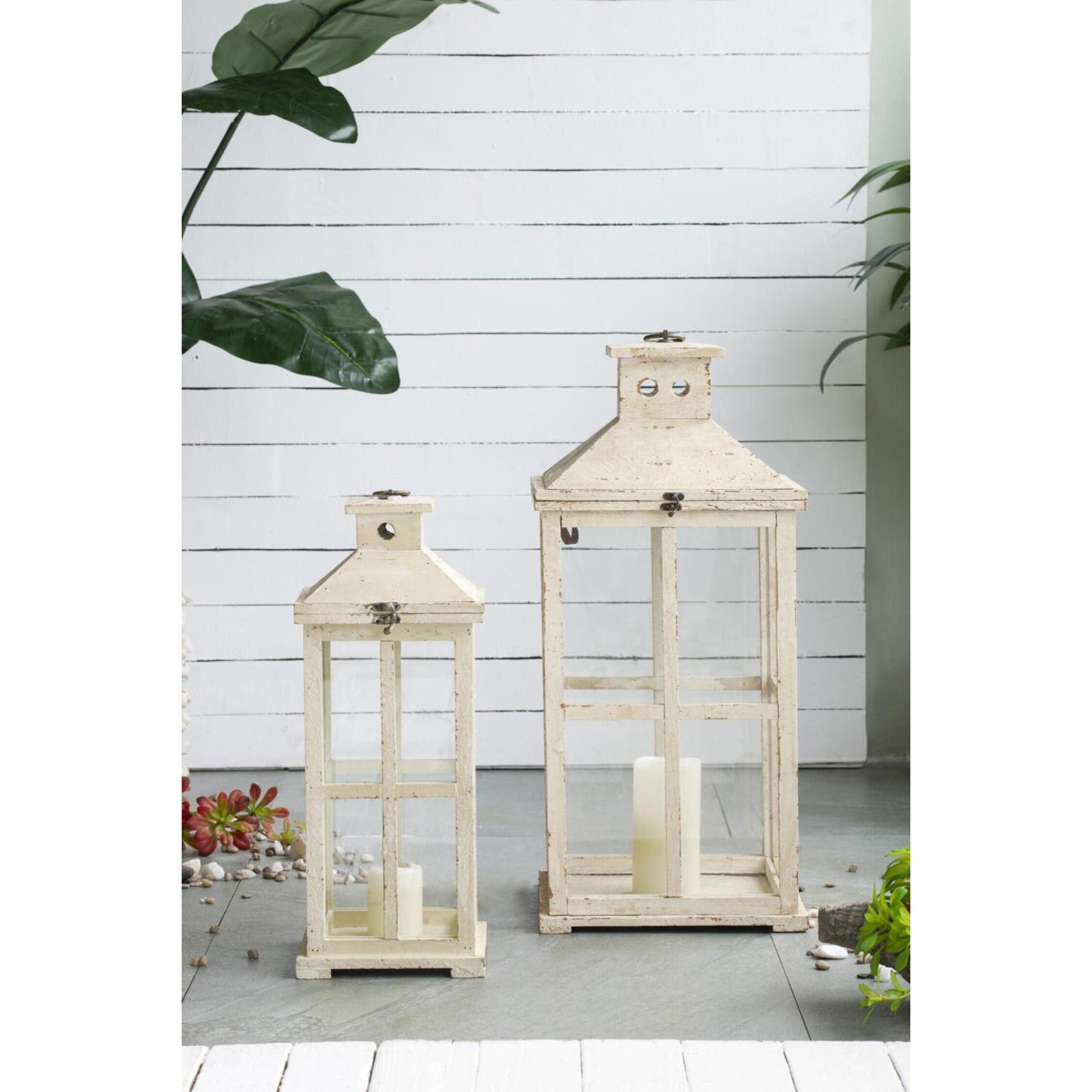 Reed 11.5 inch White Lantern, Set of 2