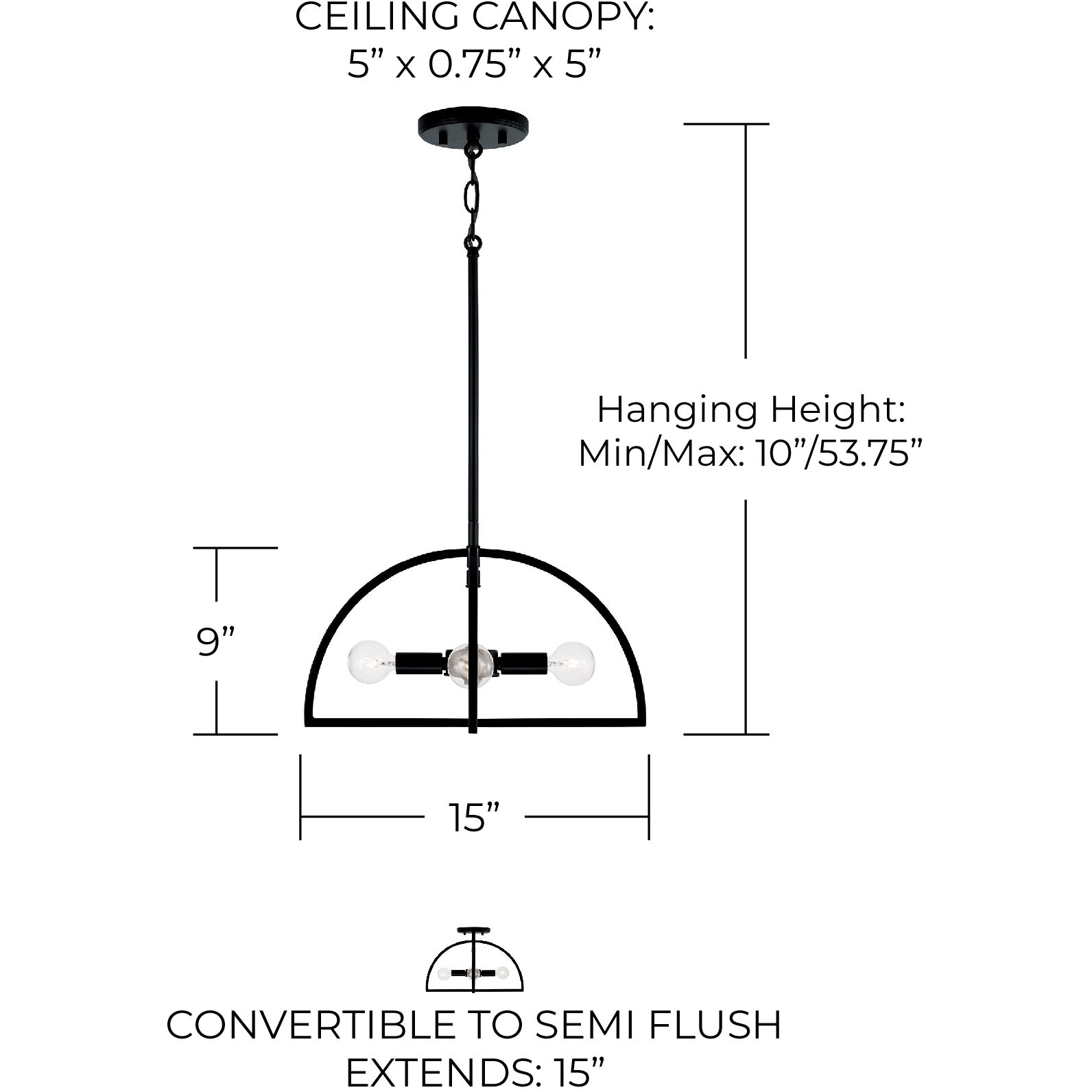 Lawson 4 Light 15 inch Matte Black Semi-Flush Mount Ceiling Light, Convertible Dual Mount