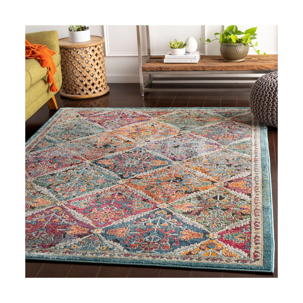 Herati 71 X 47 inch Bright Orange/Rust/Bright Pink/Eggplant/Dark Green Rugs, Rectangle