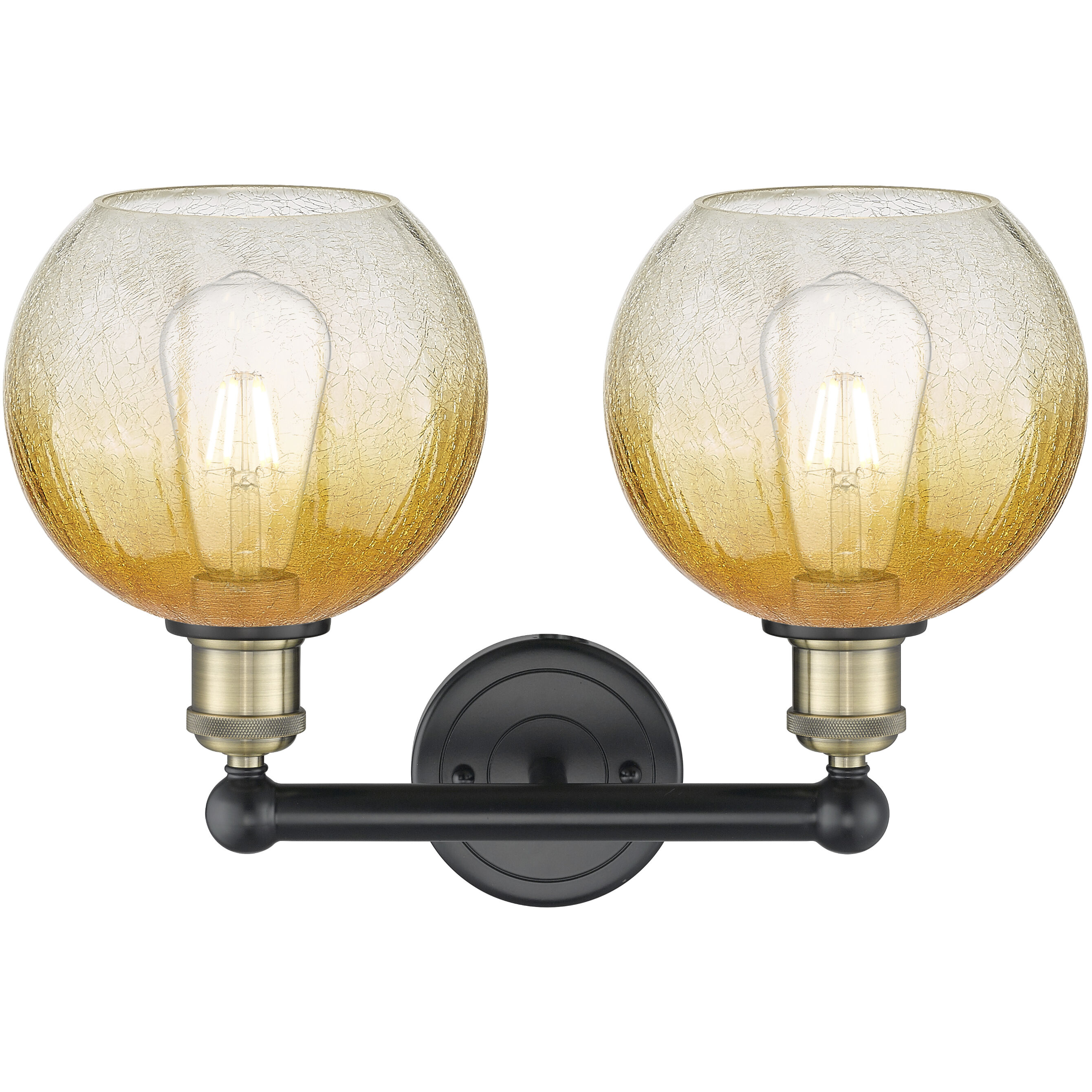 Edison Brookhaven Globe 2 Light 17 inch Black Antique Brass Bath Vanity Light Wall Light in Amber Glass