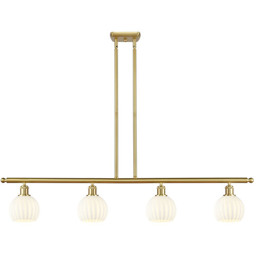 Ballston White Venetian 4 Light 48 inch Satin Gold Stem Hung Island Light Ceiling Light