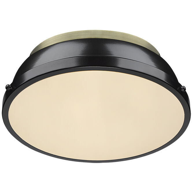 Yep Duncan 2 Light 14 inch Aged Brass Flush Mount Ceiling Light in Black, Damp