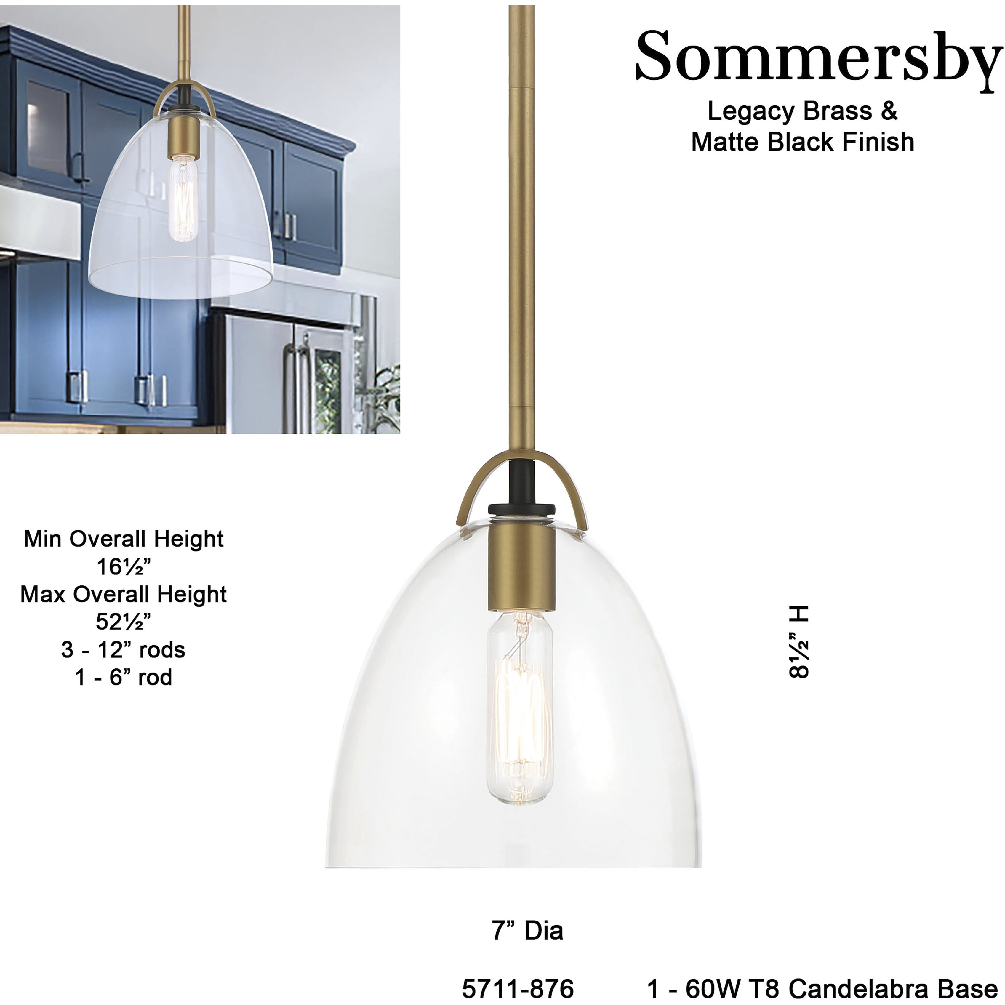 Sommersby 1 Light 7 inch Legacy Brass and Matte Coal Pendant Ceiling Light