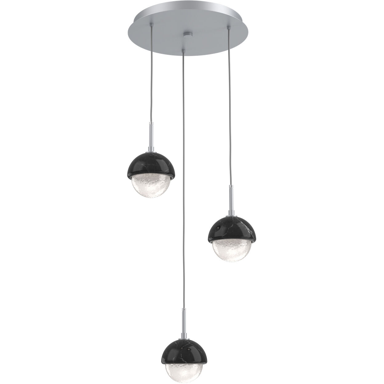 Cabochon LED Classic Silver with Black Marble Pendant Chandelier Ceiling Light in 2700K LED, Opal White