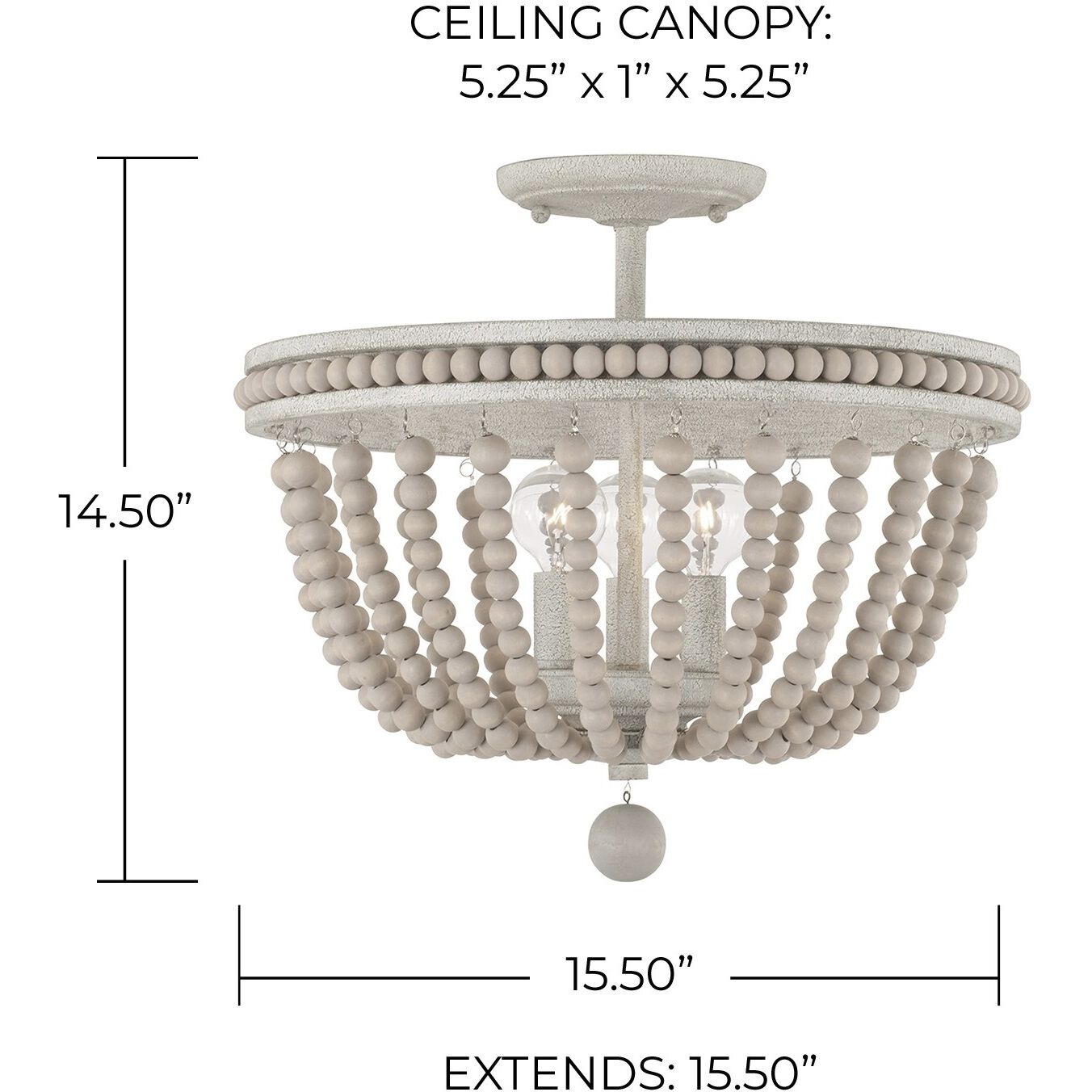 Handley 3 Light 15.5 inch Sand Dollar Semi-Flush Ceiling Light