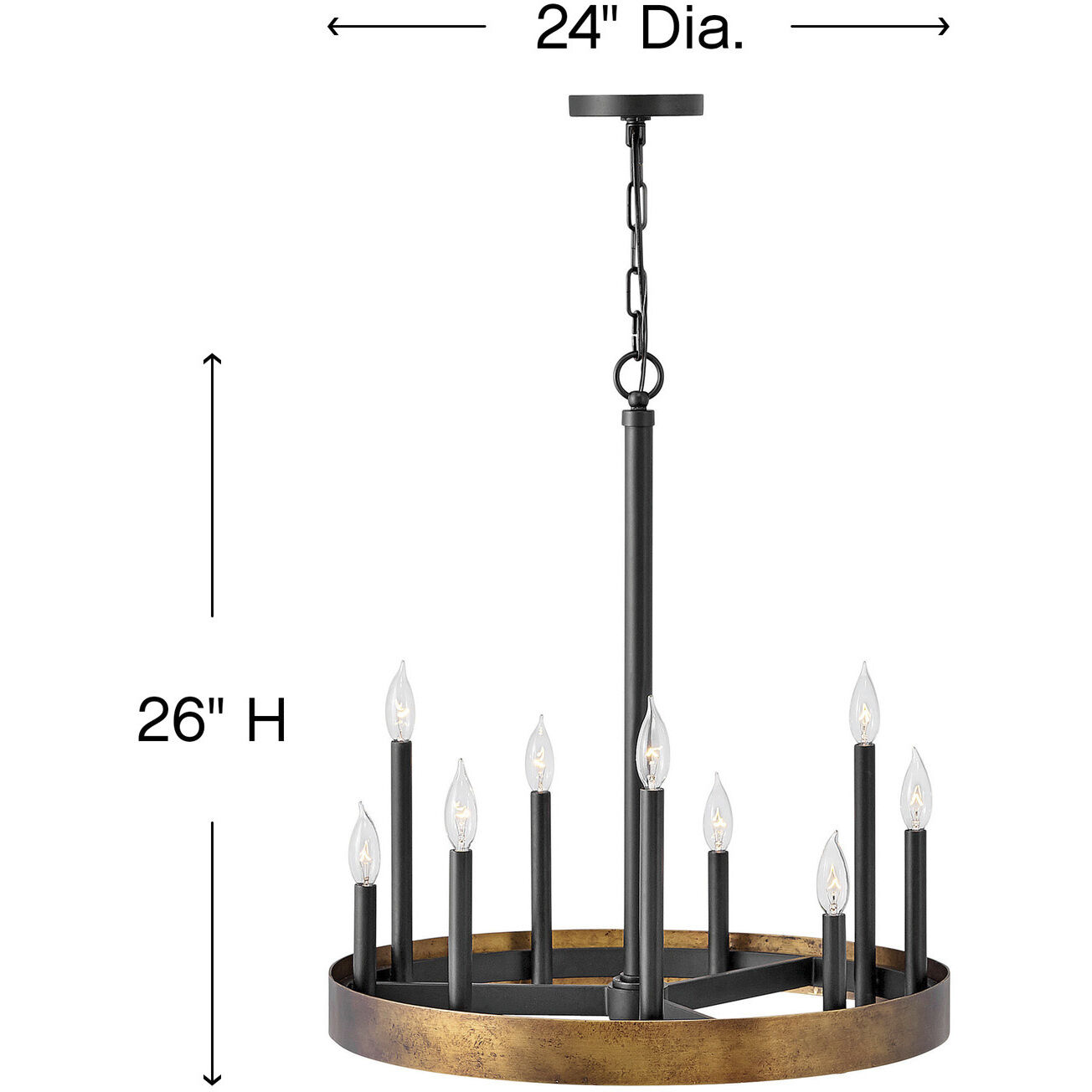 Wells 9 Light 24 inch Weathered Brass with Black Indoor Chandelier Ceiling Light