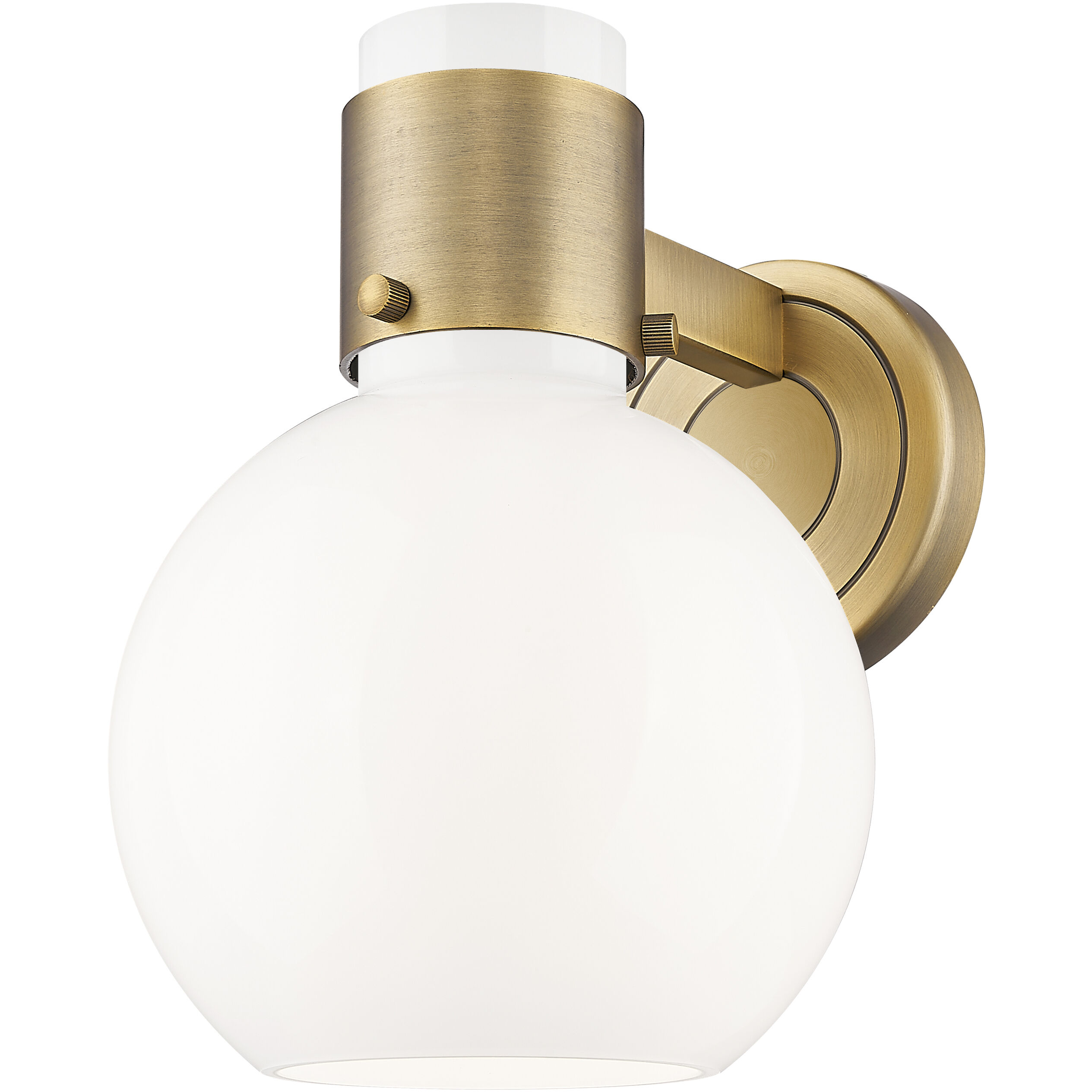 Lawton Sphere Sconce Wall Light in Brushed Brass, Gloss White Glass
