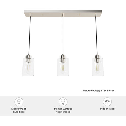 Hartland 3 Light 4.5 inch Brushed Nickel Linear Cluster Pendant Ceiling Light, Medium