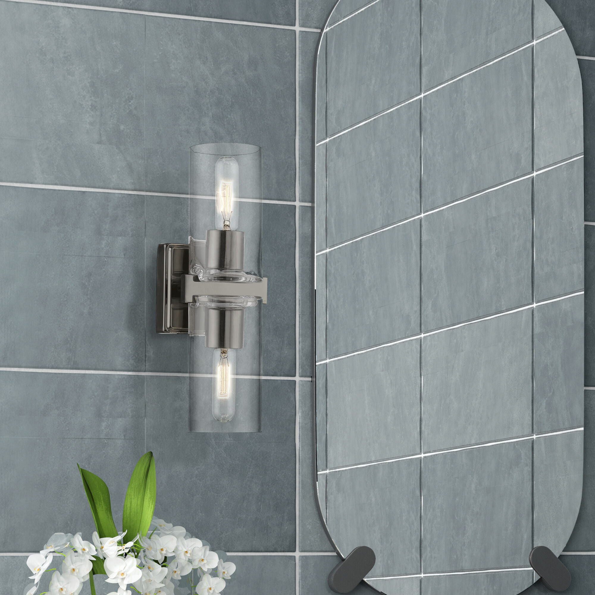 Clarion 2 Light 5 inch Black Chrome Vanity Sconce Wall Light