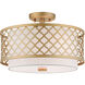 Arabesque 3 Light 15 inch Soft Gold Semi-Flush Mount Ceiling Light