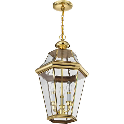 Georgetown 3 Light 13 inch Polished Brass Outdoor Pendant Lantern